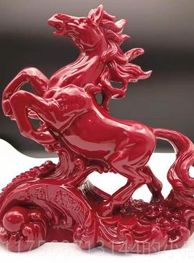 正品朱砂马到业成功摆件色客厅酒柜装饰工艺品桌面办摆设公红室开