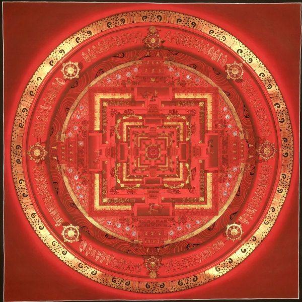 爆款唐卡纯手工画布一米大气红时轮金刚坛城尼泊尔西藏玄关装饰画