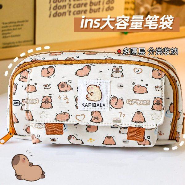 2024爆款翻盖印花笔袋线条小狗卡皮巴拉Kitty猫复古小狗学生笔袋,文具电教/文化用品/商务用品,笔袋,淘宝优惠券,粉丝福利购,淘宝优惠卷