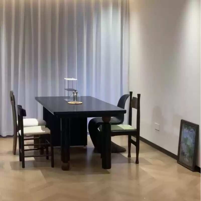 北欧中古风实木黑色长方形设计师创意简约会议洽谈桌法式复古餐桌