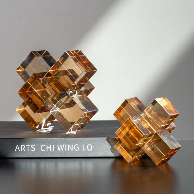 现代轻奢几何咖啡水晶摆件样品房展厅创意高档摆件酒柜装饰品摆设