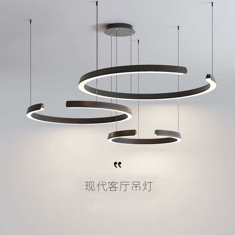 后现代j简约玫瑰金c字型餐厅吧台吊灯设计师卧室客厅组合圆环吊灯