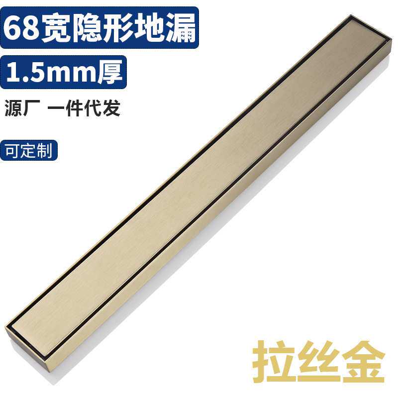 304不锈钢隐形地漏卫生间防臭镶砖加长条地漏盖侧排长方形拉丝金