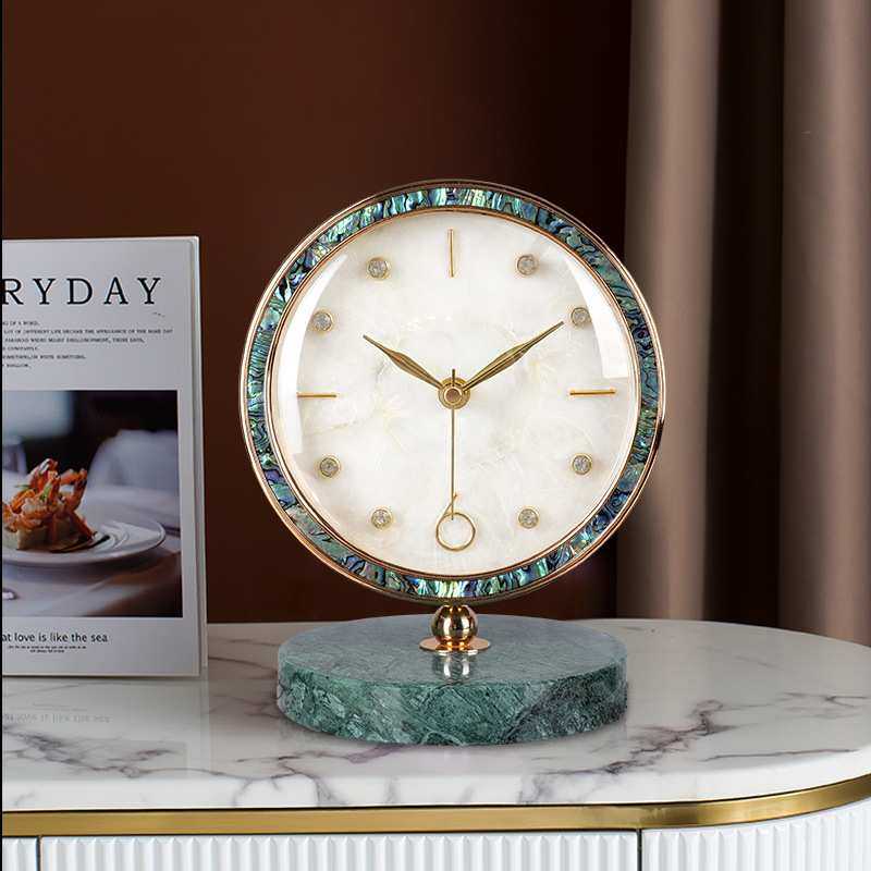 贝壳座钟欧式轻奢简约桌面摆件坐钟客厅高端大气静音时尚家用