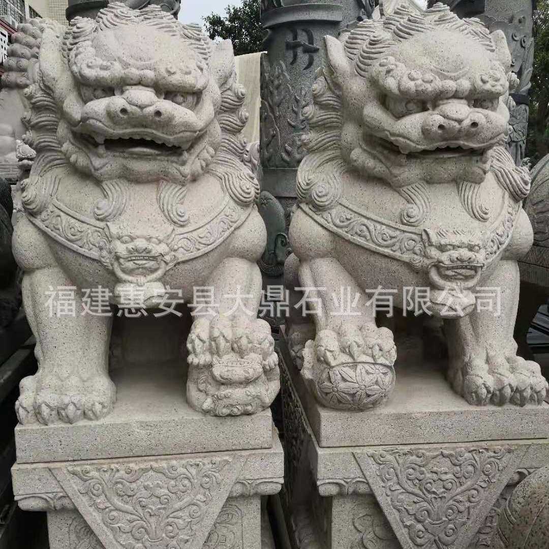 大型石狮子摆件祠堂石雕雄狮 石刻狮子摆放  抱子玩球石狮