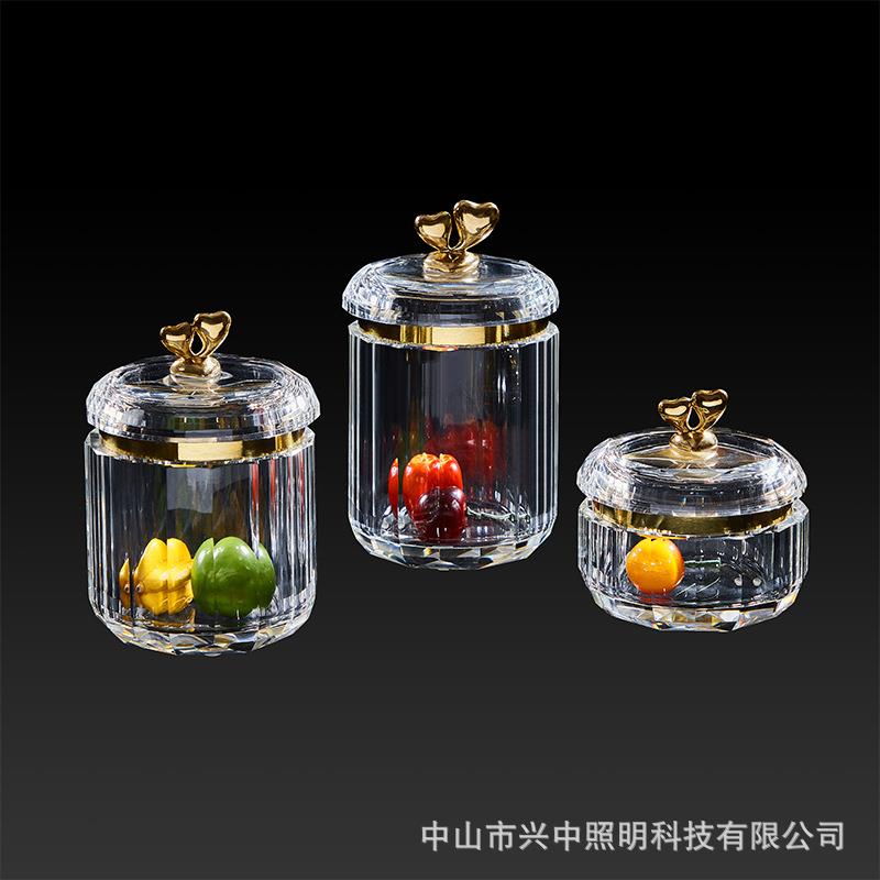 欧式水晶玻璃配铜糖果储物罐摆件客厅餐厅茶几壁柜高档装饰工艺品