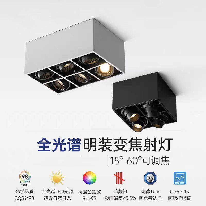 智能明装筒射灯可调角度客厅家用单个双头三头四头六头LED斗胆灯