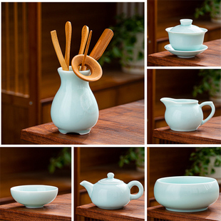 影青功夫茶具陶瓷家用单品茶壶盖碗茶杯茶道六君子过滤茶洗公道杯