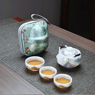 高端璞玉白瓷便携式功夫茶具套装