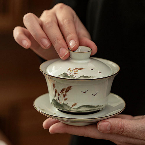 官窑功夫茶具陶瓷盖碗茶杯大号泡茶三才碗功夫茶碗套装家用单个