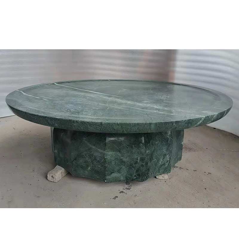 印度绿大理石圆形茶几现代简约家用客厅商用大理石花瓶工艺品石材