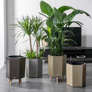 宜植堂北欧多边形简约喷砂自吸水免浇灌花盆客厅办公室落地大花盆