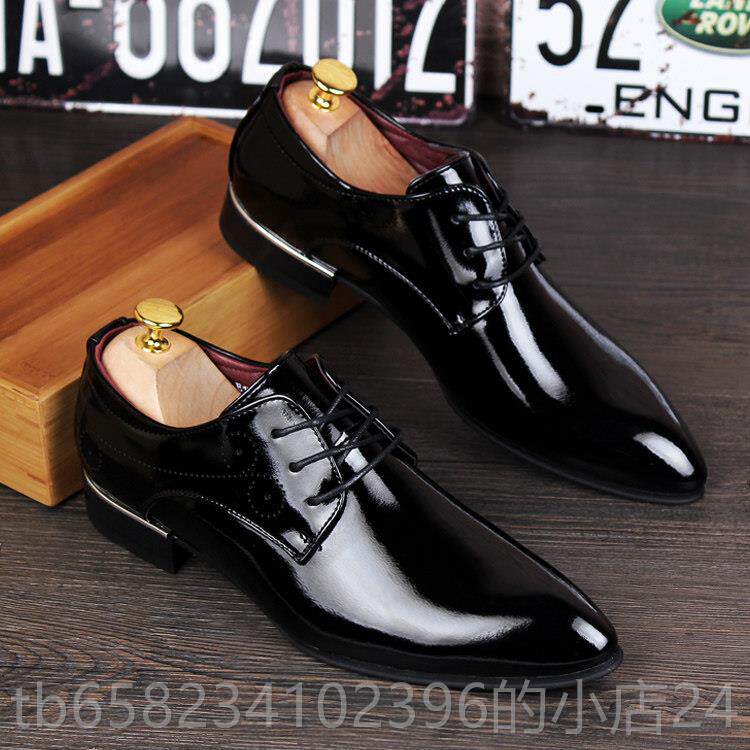 高档新款男士英尖头皮鞋 花雕潮流伦版内增高韩发型师鞋真皮男婚