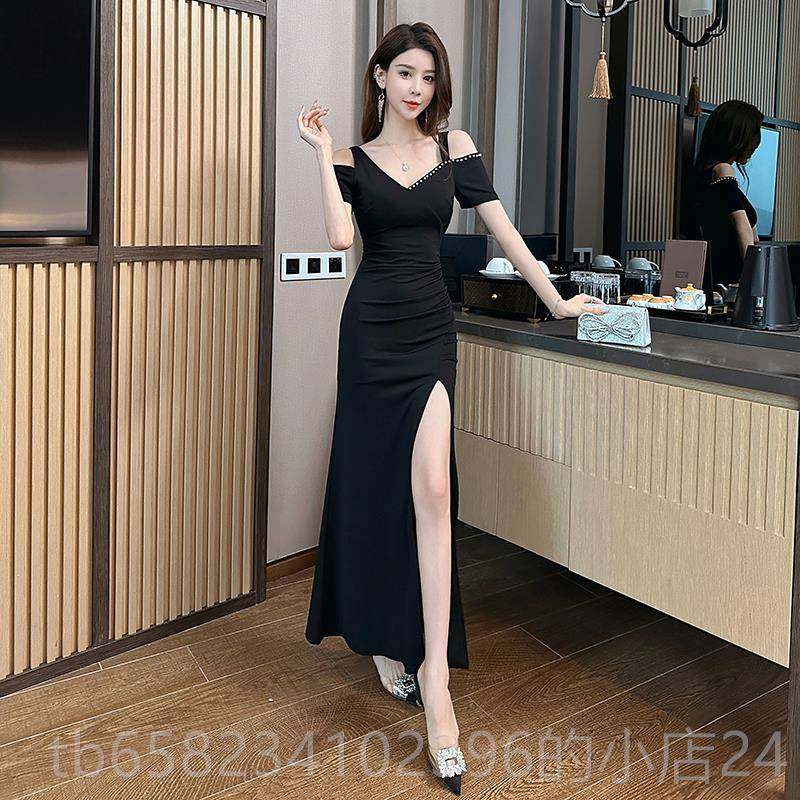 新款夜工总店性感连衣裙长款减龄晚礼服修身式spa夜柔场足浴技师