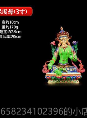 高档铜彩绘度母铜佛像藏传神像客厅家用像坐像 禅意复古供奉摆绿