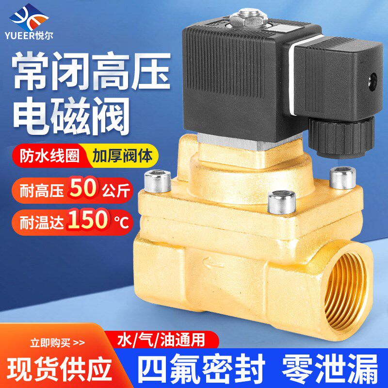 50公斤高压电磁阀4分6分1寸高温管道开关黄铜水阀阀门AC220VDC24V