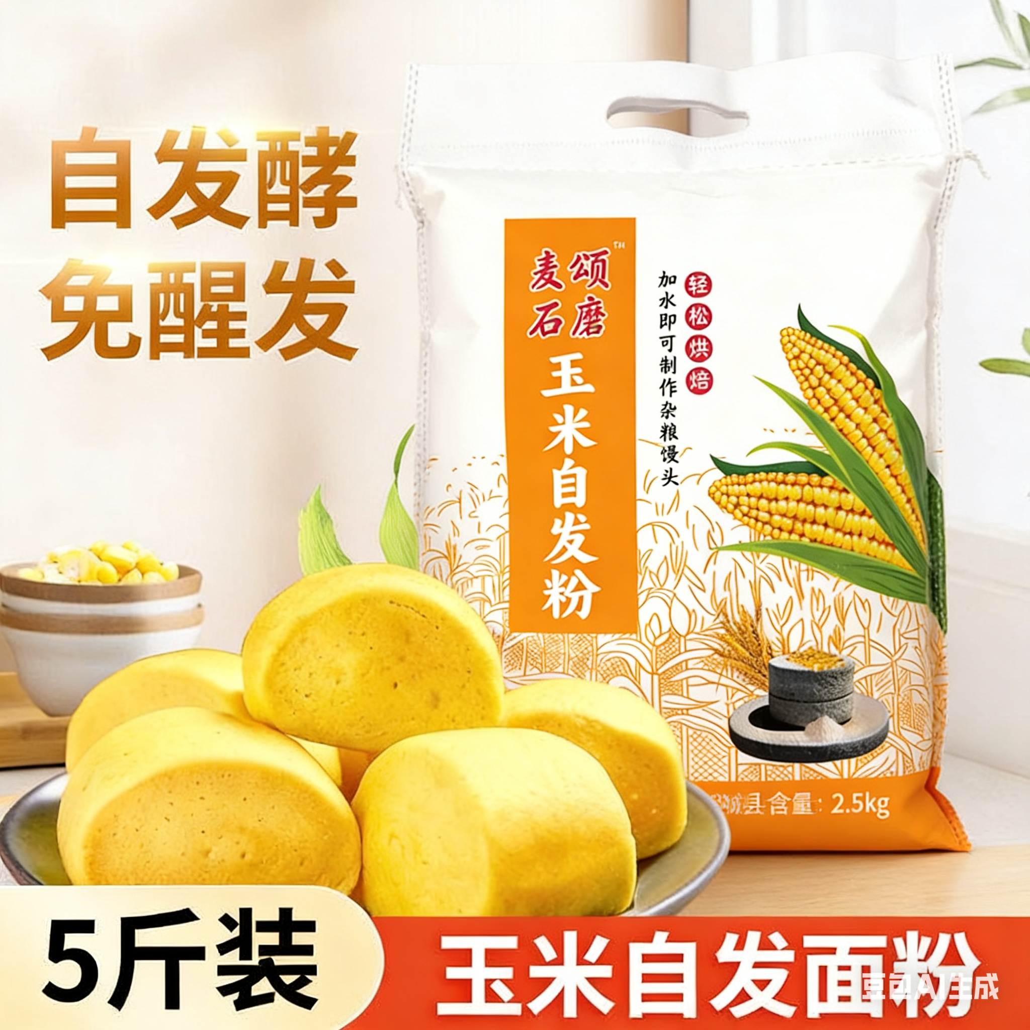 5斤玉米自发粉面粉2500g烘焙包子馒头面粉免发酵家用小麦淀粉荞麦