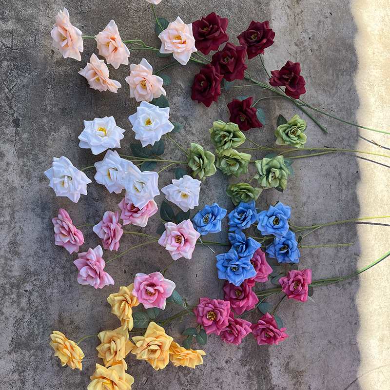 6头月季玫仿真花婚庆路引装饰绢花婚礼背景插花摆放花艺玫瑰假花