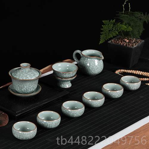 正品青瓷窑功夫茶具套装哥冰裂龙泉陶瓷简整套三才碗茶杯约汝窑家