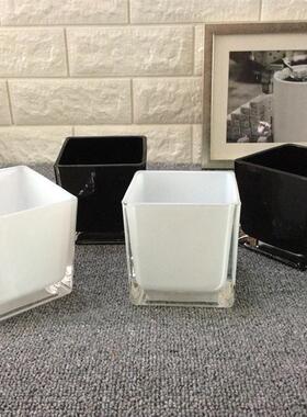 黑色白色电镀银色四方方形水培玻璃花瓶鱼缸厚款花瓶花店婚庆家居