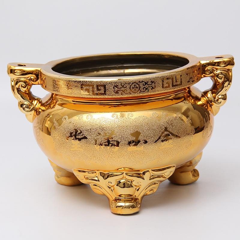 A6L陶瓷沙金香炉吉祥如意金玉满堂居家供奉三脚鼎肽金室内香薰炉