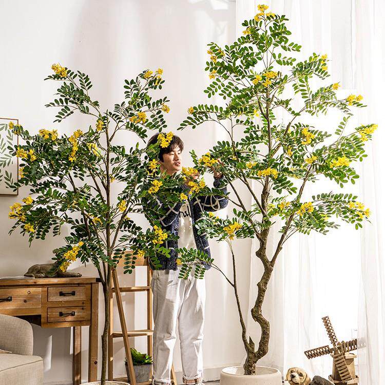 大型仿真槐花植物盆栽假树仿生绿植室内店铺橱窗造景落地装饰摆件