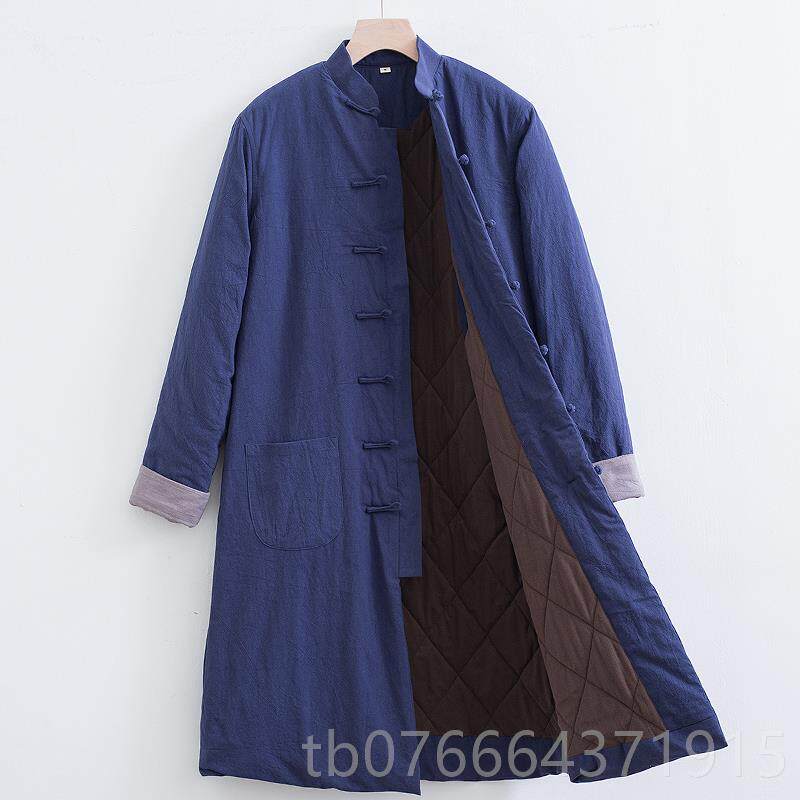 正品冬季男服士居士道唐袍中国加风中式复古长款棉衣装棉袄厚保暖