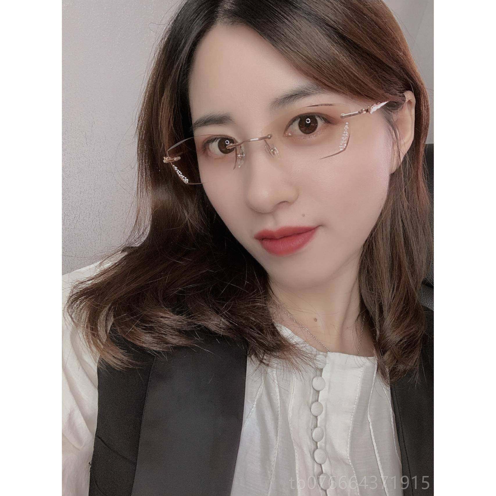 正品射芊镜定制无纯钛超轻框切边镶钻近视眼镜女蓝防光辐气质香槟