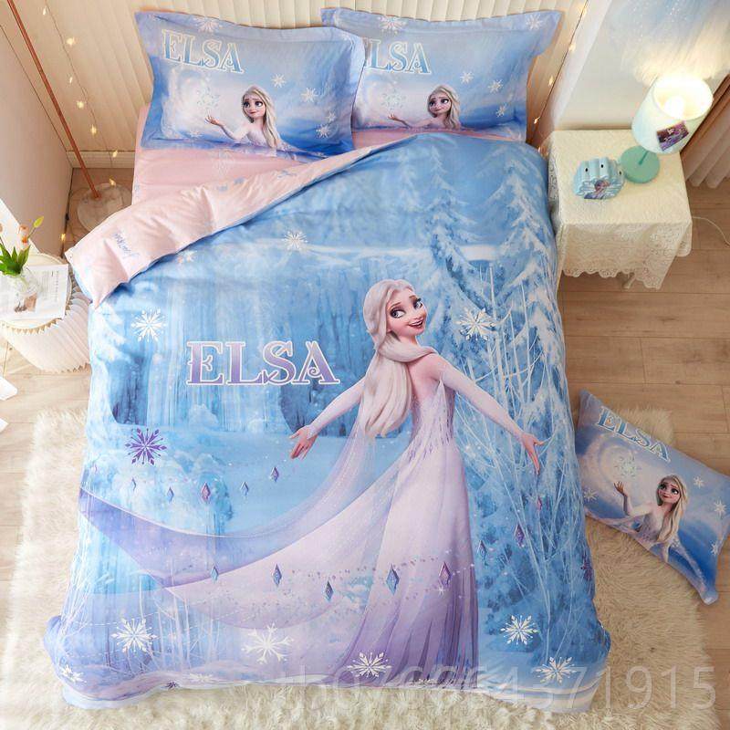 正品迪士尼全棉卡通四件套女孩美人鱼儿童三件 套3纯D棉公床主上