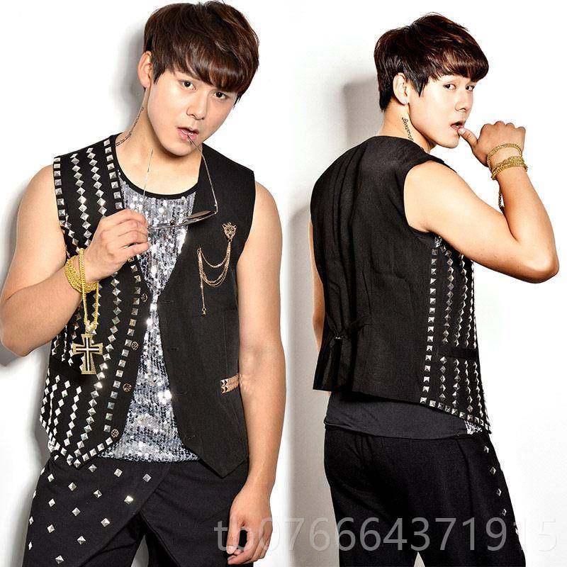 正品夜店台DJ舞装 性男装 酒吧d个s舞蹈歌手背心甲马哈伦演出服男