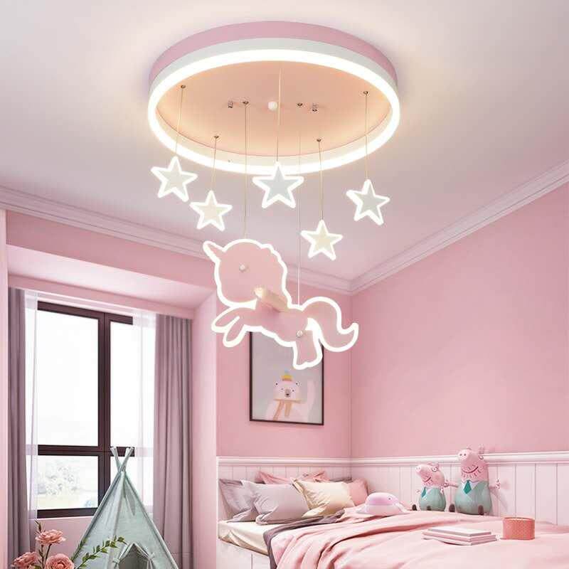 独角兽儿童房吸顶灯女孩公主卧室房间吊灯简约卡通温馨护眼卡通灯