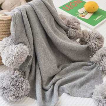 A83 沙发盖毯 ins风少女心毛球针织毯盖毯毛毯加厚冬季沙发毯子