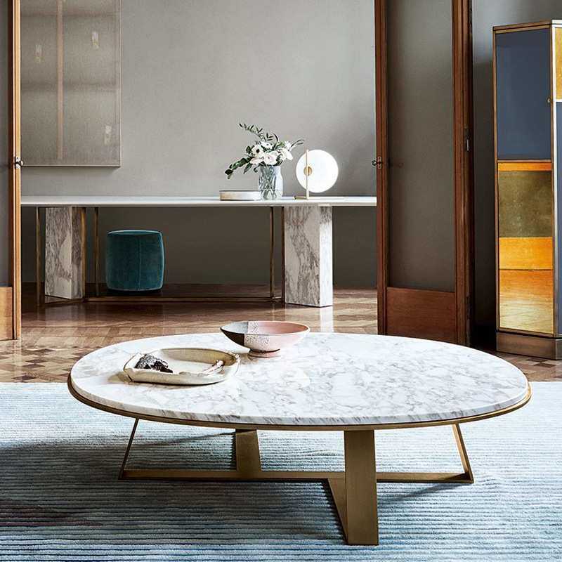 大理石岩板茶几小户型北欧现代简约客厅家用圆形铁艺茶桌办公组合