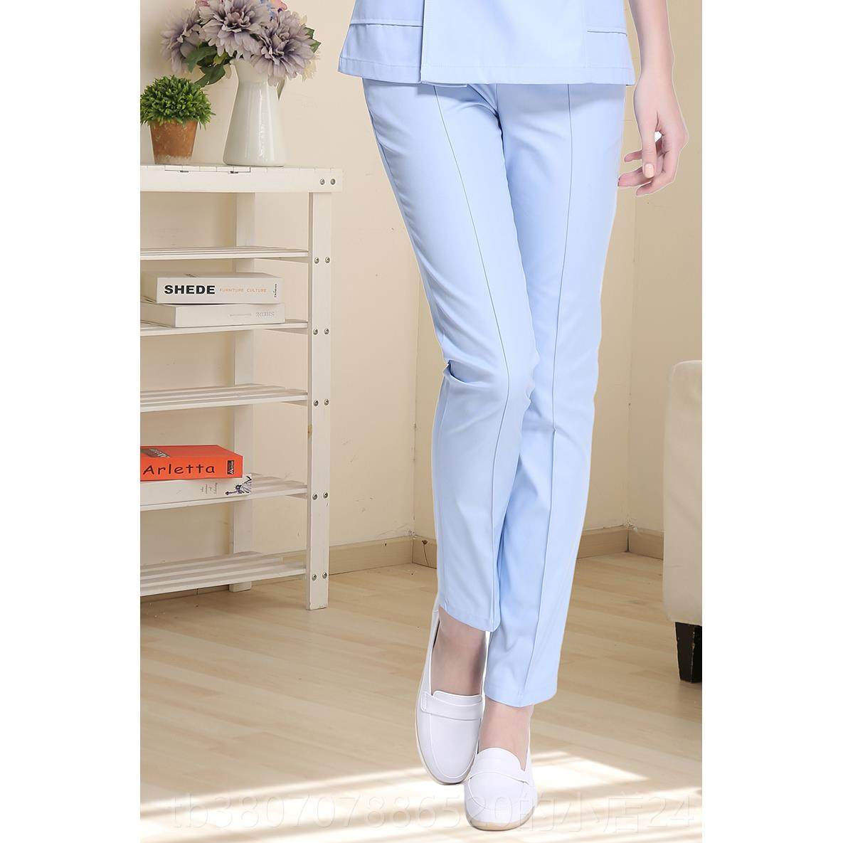 高档护士裤护士裤子色 作白裤松紧腰 粉白色蓝色护士服大褂医生裤