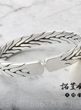 高档九男股编织捻银手手炼工编织999纯纯银女夫妇泰式银手炼开口