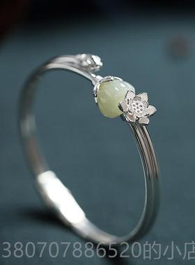 高档中沉香如屑步离镯不离925和银镶田玉石翡翠古复式汉服旗袍手