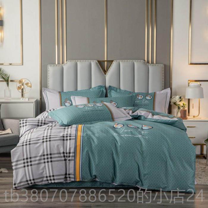 高档纯全棉斜英伦风四件套条格美被套床笠1.8品米1.欧5纹m2床秋冬