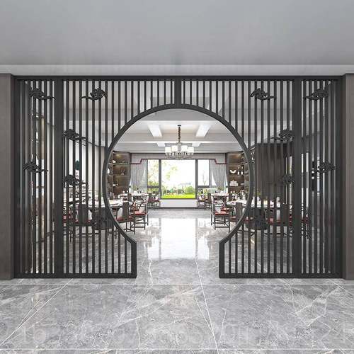 高档墙简约现代铁艺镂空中式断公办室玄关柜月亮门客厅屏风隔工业