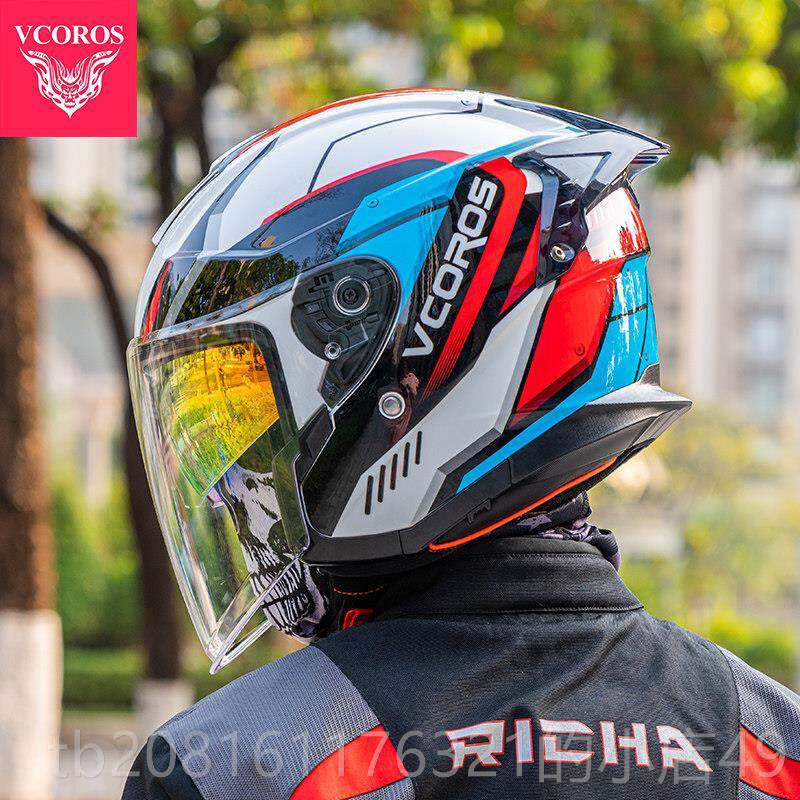 正品VORO摩托S车冬季头盔男镜片C半盔4分之3盔巡航双3C安全认证电