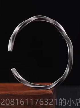 正品999纯M?i手us戒指手镯男士的朴素戒指覆古民b族风格生日礼物