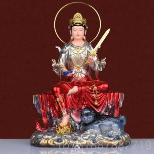 新款文殊普贤菩萨件萨家用供奉摆文殊菩萨贤菩普华严三圣佛像树脂