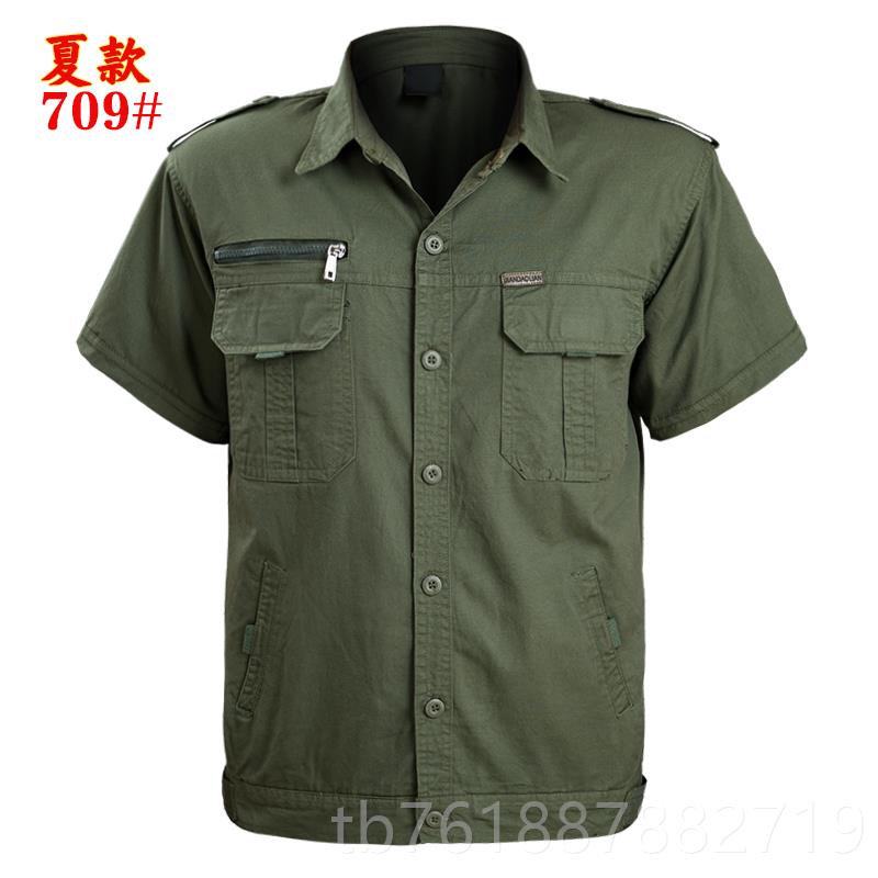 正品夏工作服男装上衣单件纯棉薄款长劳服宽松透袖气维季修工保人图片