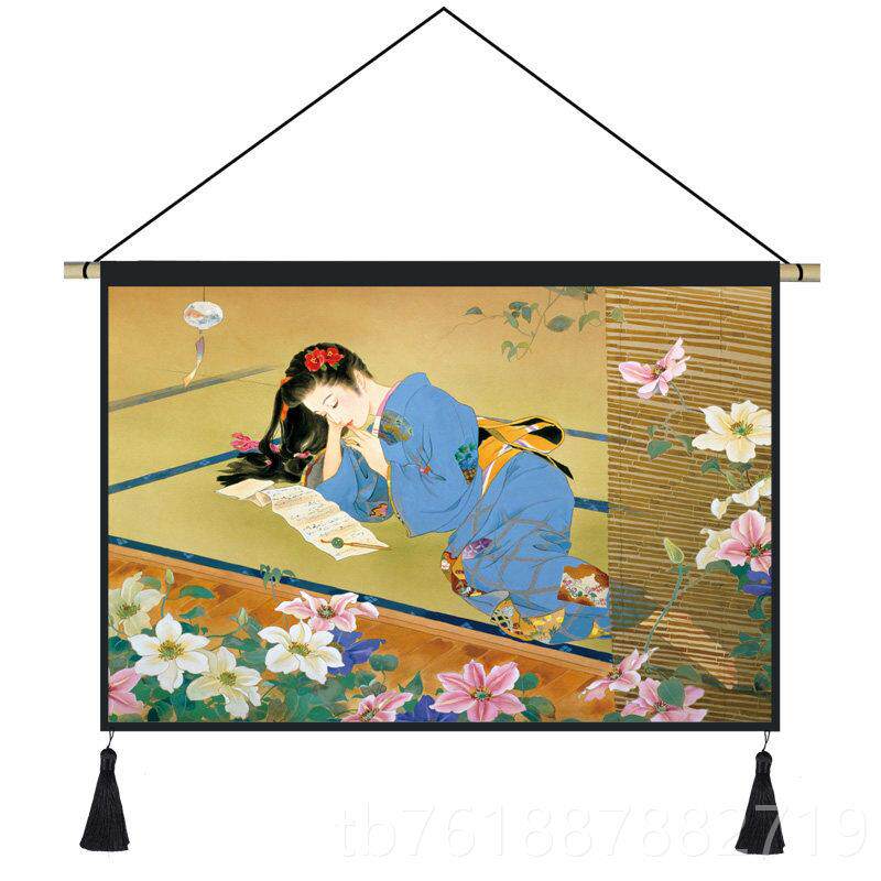 新款日式背挂画装饰画布和风客厅景画餐厅饭店包厢浮世绘仕女图壁