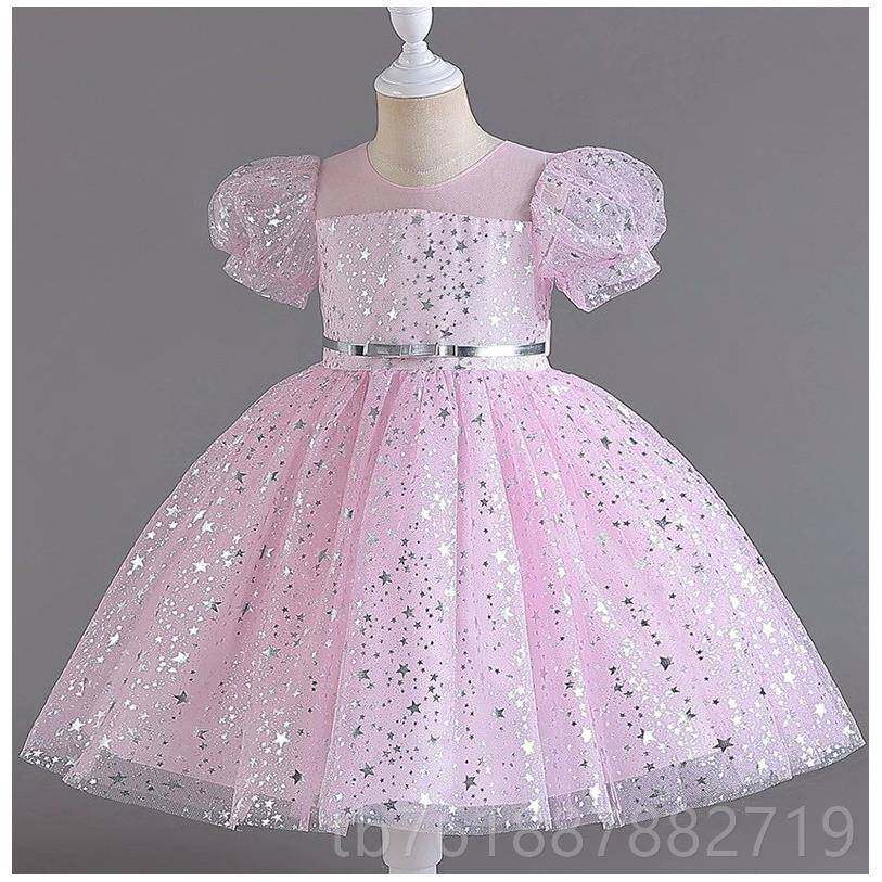 新款童女装夏季短袖蓝色儿童公主裙洋童礼服六一唱歌舞蹈演出花裙