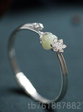 正品沉香如屑步离银镯不离925式镶翠和田玉石翡复古中汉服旗袍手