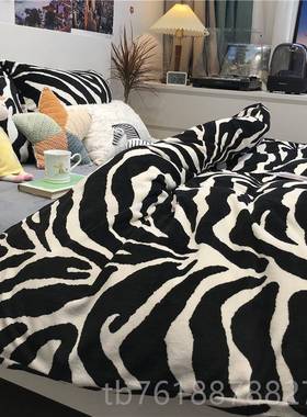 正品in冬1季双绒面s牛奶黑色豹纹床上四件套珊瑚绒1.5m.8米三件套