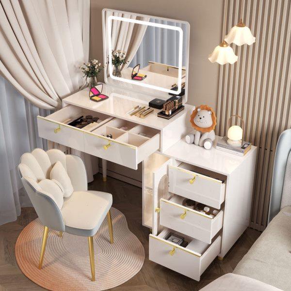 多功能烤漆梳妆台卧室现代简约网红小户型一体化妆桌带灯收纳柜,住宅家具,梳妆台/桌,淘宝优惠券,粉丝福利购,淘宝优惠卷