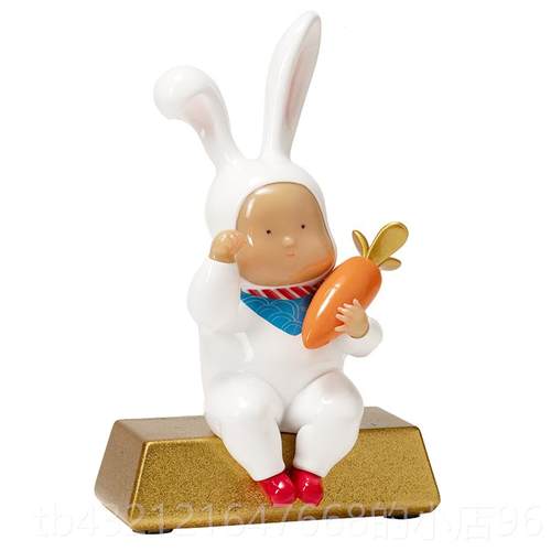 高档稀奇艺术桌《招财兔》塑摆件创意礼品办公室面小摆件守财雕好