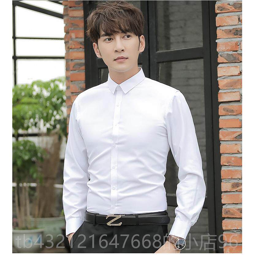 高档白袖色衬弹衫力熨烫男衬衫正装女长短衬衫工作服制服免长短袖