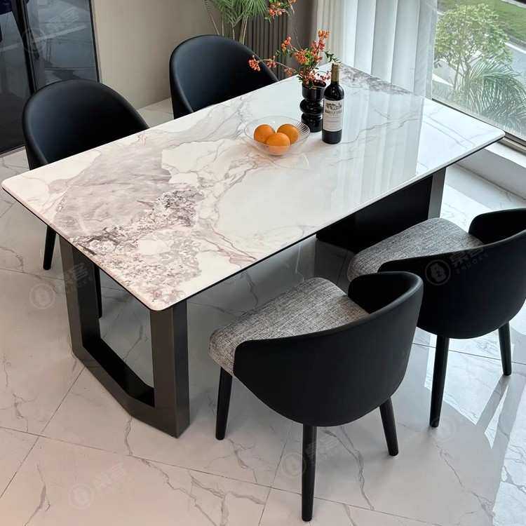 轻奢微晶石餐桌椅高端组合现代简约奢石天然大理石超晶石网红餐桌